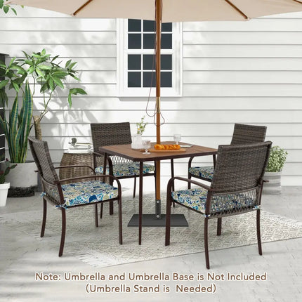 5 Pieces Patio Dining Set 4 Cushioned Rattan Armchairs and Square Table - Patio Dining Sets