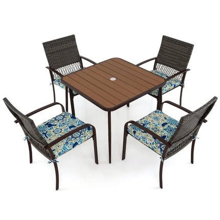 5 Pieces Patio Dining Set 4 Cushioned Rattan Armchairs and Square Table - Patio Dining Sets