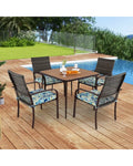 5 Pieces Patio Dining Set 4 Cushioned Rattan Armchairs and Square Table - Patio Dining Sets
