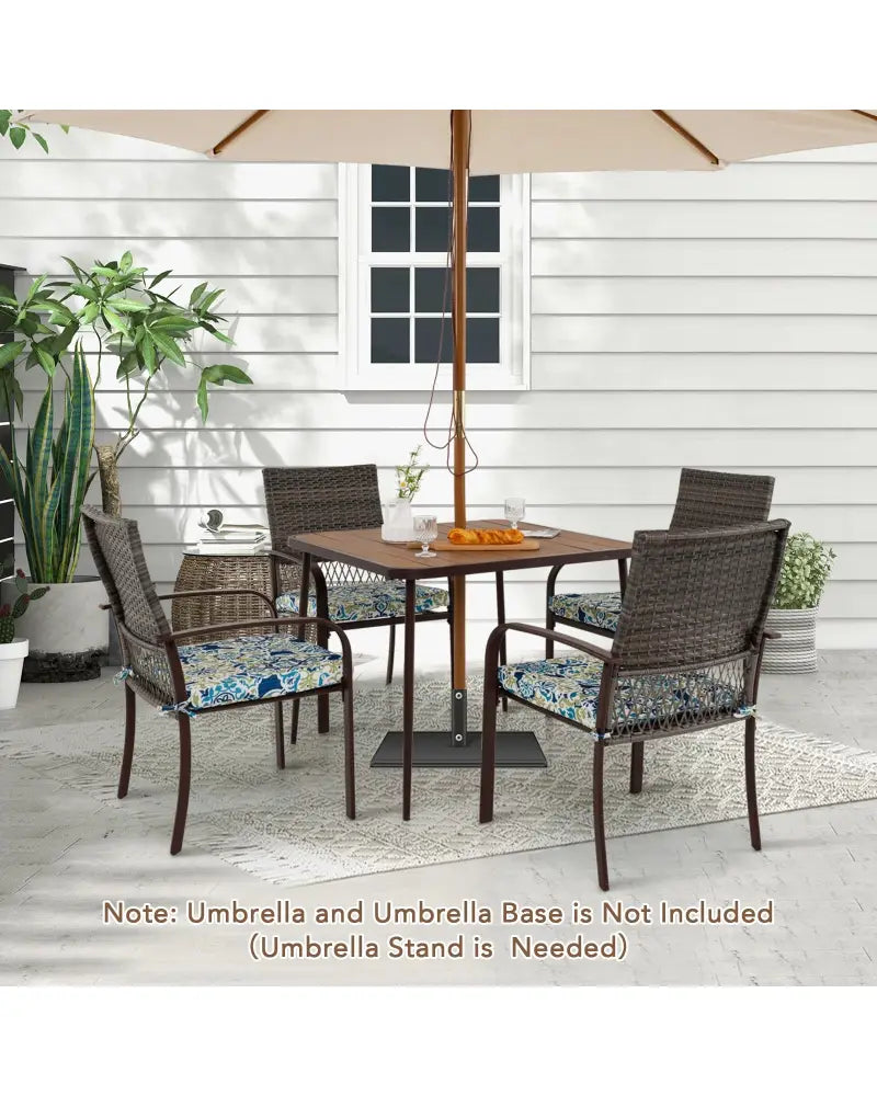5 Pieces Patio Dining Set 4 Cushioned Rattan Armchairs and Square Table - Patio Dining Sets