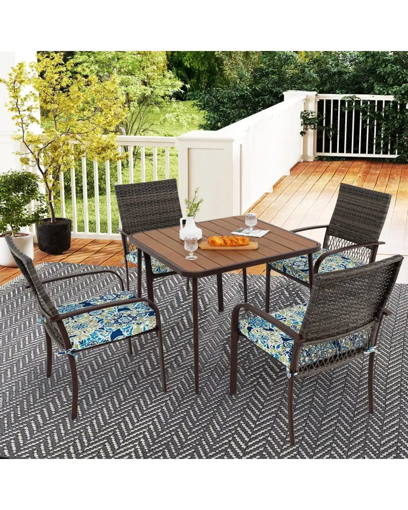 5 Pieces Patio Dining Set 4 Cushioned Rattan Armchairs and Square Table - Patio Dining Sets