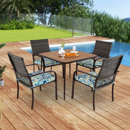 5 Pieces Patio Dining Set 4 Cushioned Rattan Armchairs and Square Table - Patio Dining Sets