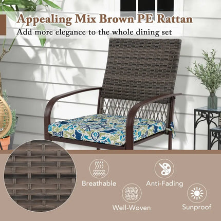 5 Pieces Patio Dining Set 4 Cushioned Rattan Armchairs and Square Table - Patio Dining Sets