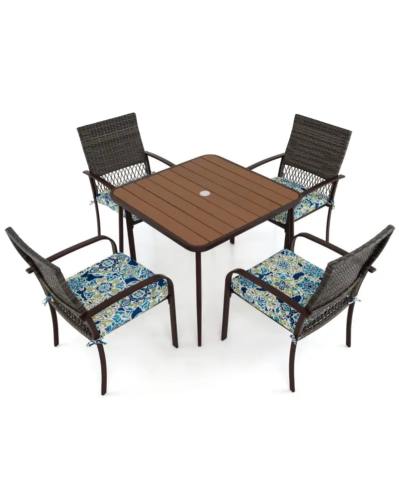 5 Pieces Patio Dining Set 4 Cushioned Rattan Armchairs and Square Table - Patio Dining Sets