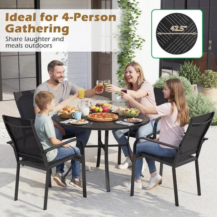 5 Pieces Patio Dining Set for 4 42.5 inch Outdoor Round Metal Table-Coffee and Black - Coffee - Patio Dining Sets