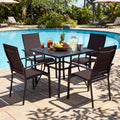 5 Pieces Patio Dining Set for 4 Outdoor Square Table and Stackable Chairs-Brown - Brown - Patio Conversation Sets