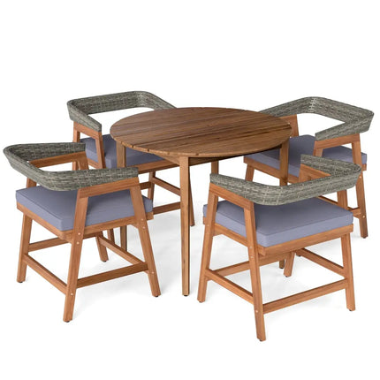 5 Pieces Patio Dining Set with Cushions and PE Rattan Backrest for Garden and Backyard - Gray - Patio Dining Sets