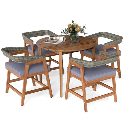 5 Pieces Patio Dining Set with Cushions and PE Rattan Backrest for Garden and Backyard - Gray - Patio Dining Sets