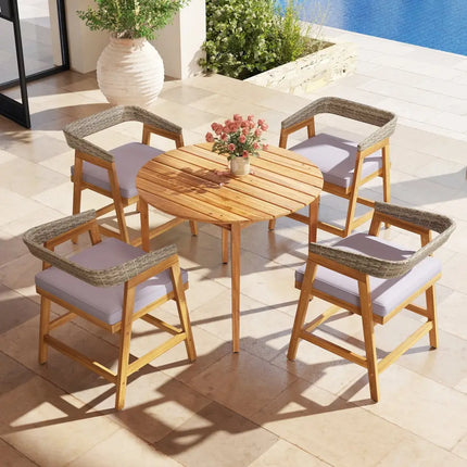 5 Pieces Patio Dining Set with Cushions and PE Rattan Backrest for Garden and Backyard - Gray - Patio Dining Sets