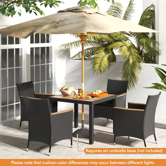 5 Pieces Patio Dining Table Set for 4 with Umbrella Hole-Black - Black - Patio Furniture Sets