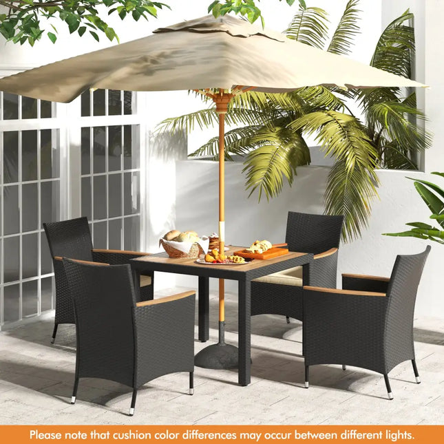 5 Pieces Patio Dining Table Set for 4 with Umbrella Hole-Brown - Beige - Patio Furniture Sets