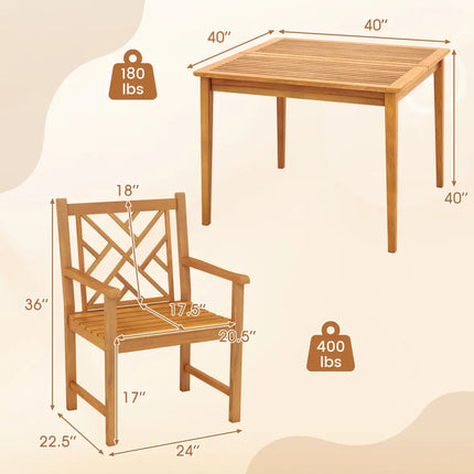 5-Pieces Patio Dining Table Set Wood Square Dining Table with 4 Chairs and Slatted Tabletop - Patio Dining Sets