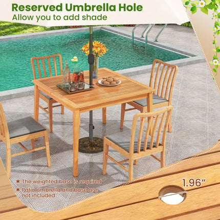 5-Pieces Patio Dining Table Set Wood Square Dining Table with 4 Chairs and Slatted Tabletop - Patio Dining Sets