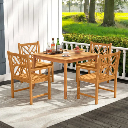 5-Pieces Patio Dining Table Set Wood Square Dining Table with 4 Chairs and Slatted Tabletop - Patio Dining Sets