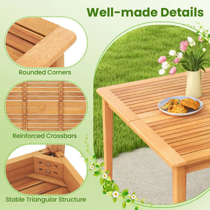 5-Pieces Patio Dining Table Set Wood Square Dining Table with 4 Chairs and Slatted Tabletop - Patio Dining Sets