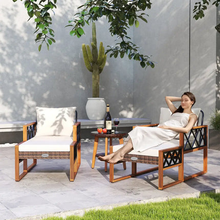 5 Pieces Patio Furniture Set PE Rattan Outdoor Conversation Set with Acacia Wood - Patio Conversation Sets