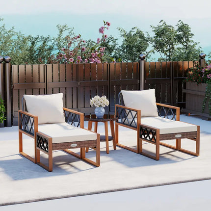 5 Pieces Patio Furniture Set PE Rattan Outdoor Conversation Set with Acacia Wood - Patio Conversation Sets