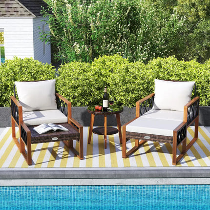 5 Pieces Patio Furniture Set PE Rattan Outdoor Conversation Set with Acacia Wood - Patio Conversation Sets