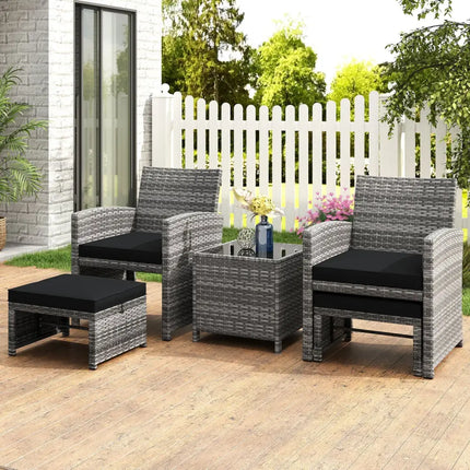 5 Pieces Patio Furniture Set PE Wicker Outdoor Lounge Chairs with 2 Ottomans-Black - Black - Outdoor Sectionals