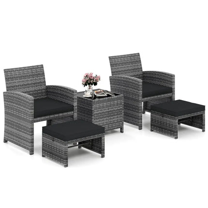 5 Pieces Patio Furniture Set PE Wicker Outdoor Lounge Chairs with 2 Ottomans-Black - Black - Outdoor Sectionals