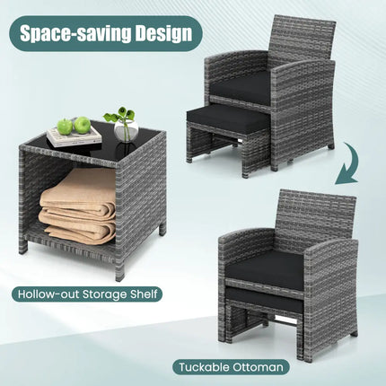 5 Pieces Patio Furniture Set PE Wicker Outdoor Lounge Chairs with 2 Ottomans-Black - Black - Outdoor Sectionals