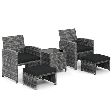 5 Pieces Patio Furniture Set PE Wicker Outdoor Lounge Chairs with 2 Ottomans-Black - Black - Outdoor Sectionals