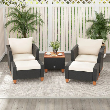 5 Pieces Patio Furniture Set with Loveseat and Armchairs for Porch-White - White - Patio Conversation Sets