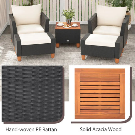5 Pieces Patio Furniture Set with Loveseat and Armchairs for Porch-White - White - Patio Conversation Sets
