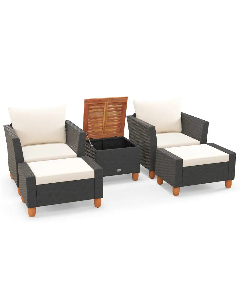 5 Pieces Patio Furniture Set with Loveseat and Armchairs for Porch-White - White - Patio Conversation Sets