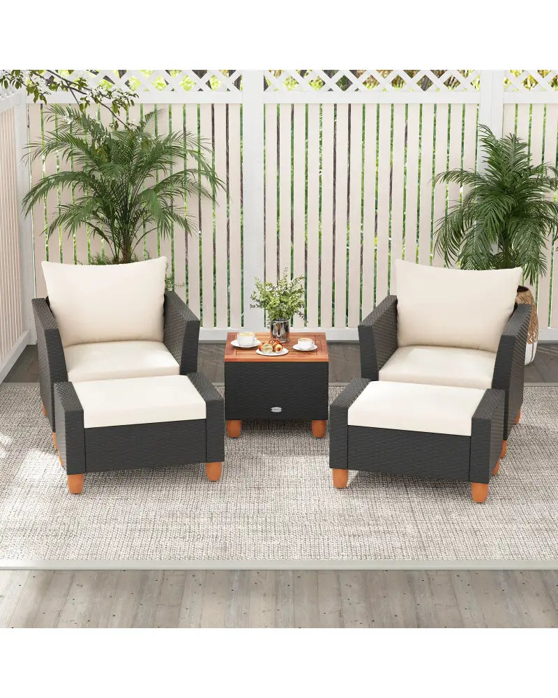5 Pieces Patio Furniture Set with Loveseat and Armchairs for Porch-White - White - Patio Conversation Sets