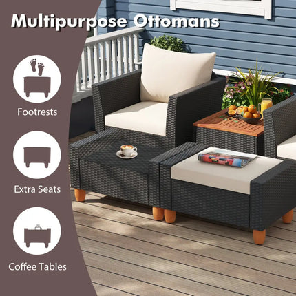 5 Pieces Patio Furniture Set with Loveseat and Armchairs for Porch-White - White - Patio Conversation Sets