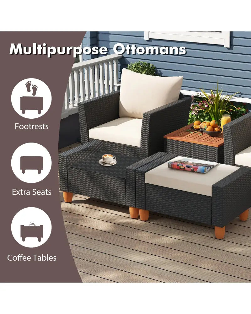 5 Pieces Patio Furniture Set with Loveseat and Armchairs for Porch-White - White - Patio Conversation Sets
