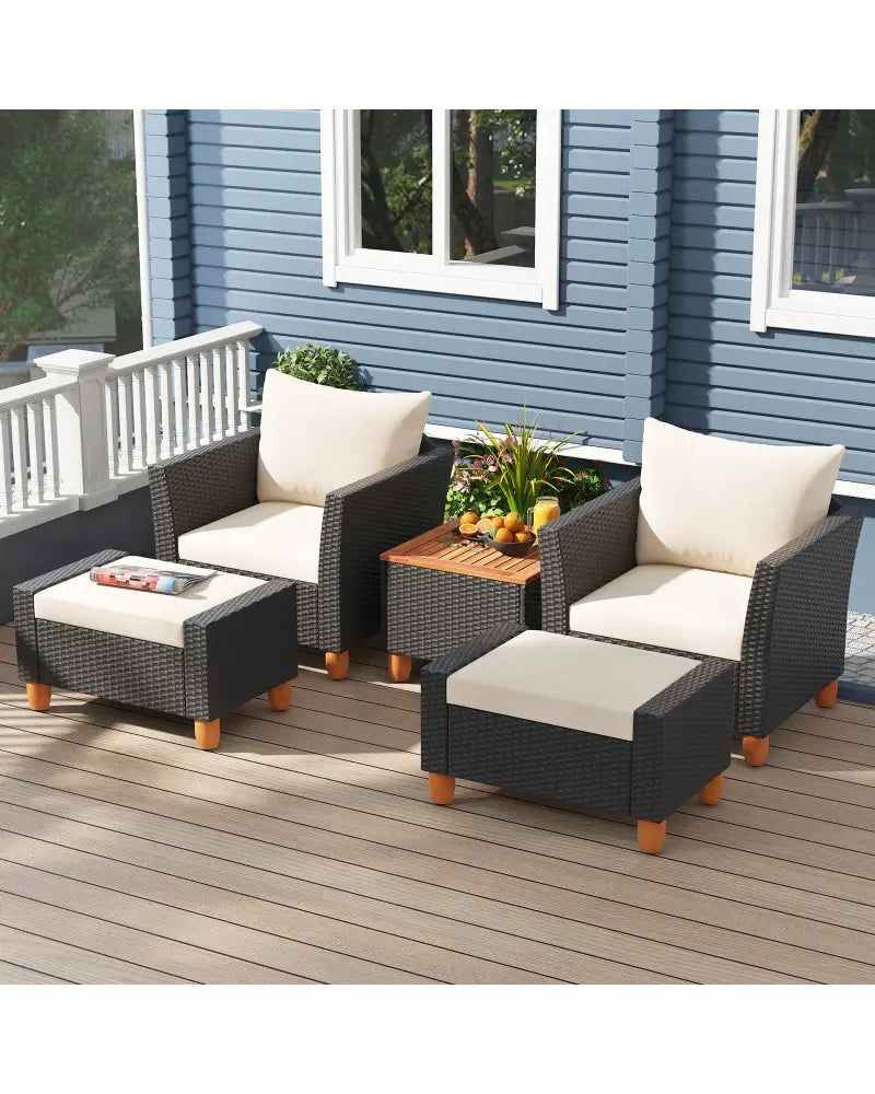 5 Pieces Patio Furniture Set with Loveseat and Armchairs for Porch-White - White - Patio Conversation Sets