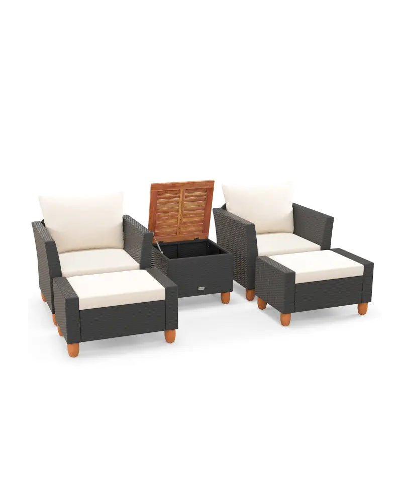 5 Pieces Patio Furniture Set with Loveseat and Armchairs for Porch-White - White - Patio Conversation Sets