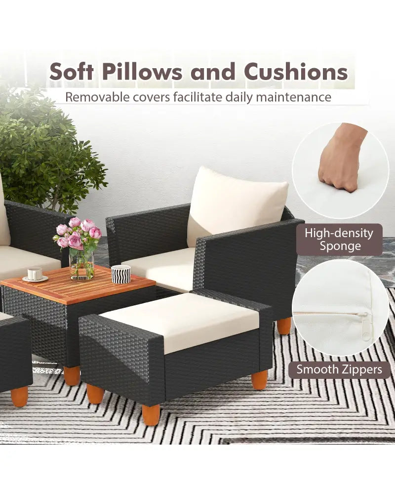 5 Pieces Patio Furniture Set with Loveseat and Armchairs for Porch-White - White - Patio Conversation Sets