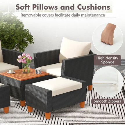 5 Pieces Patio Furniture Set with Loveseat and Armchairs for Porch-White - White - Patio Conversation Sets