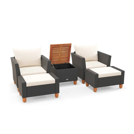 5 Pieces Patio Furniture Set with Loveseat and Armchairs for Porch-White - White - Patio Conversation Sets