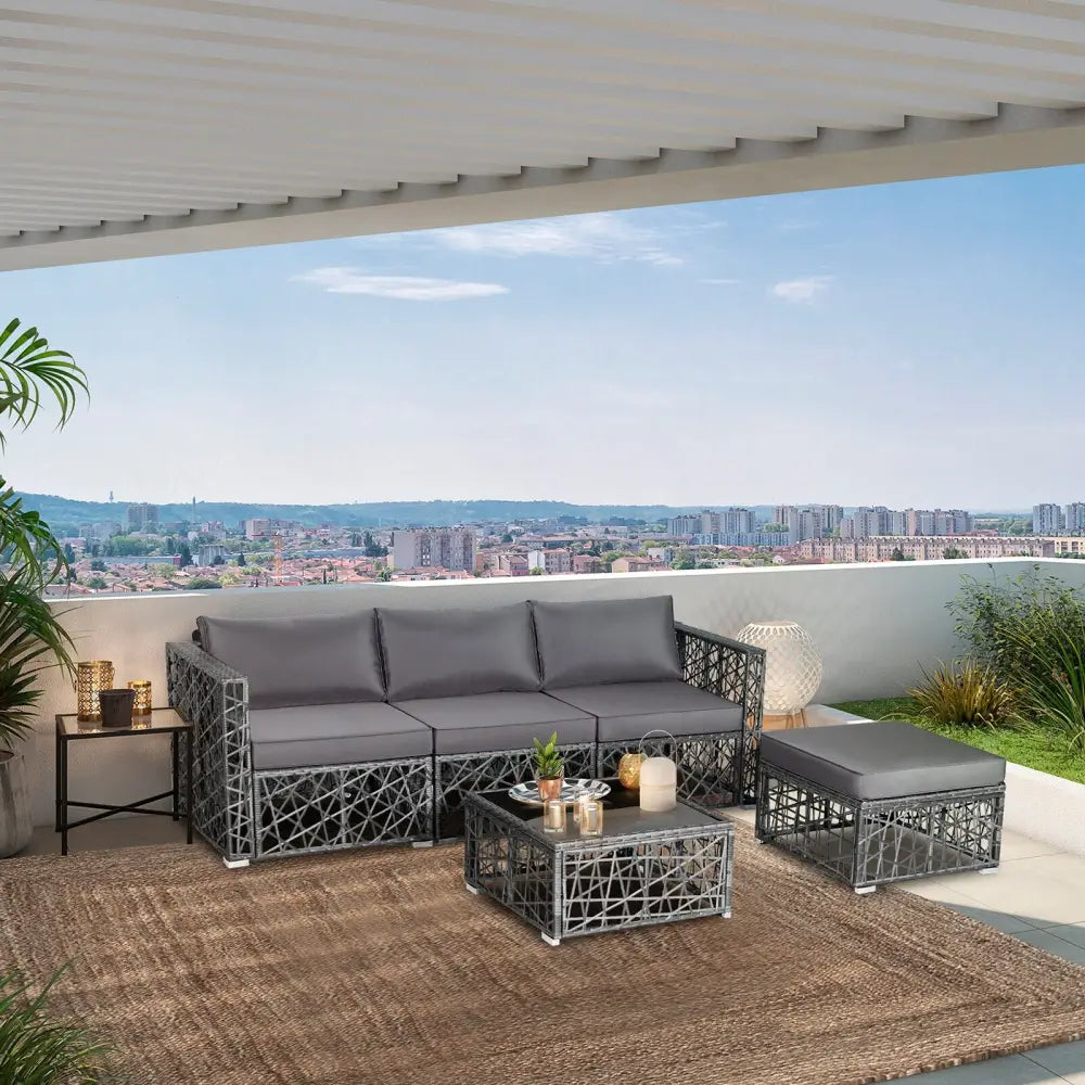 5 Pieces Patio PE Rattan Wicker Sofa Furniture Set-Gray - Gray - Outdoor Sectionals