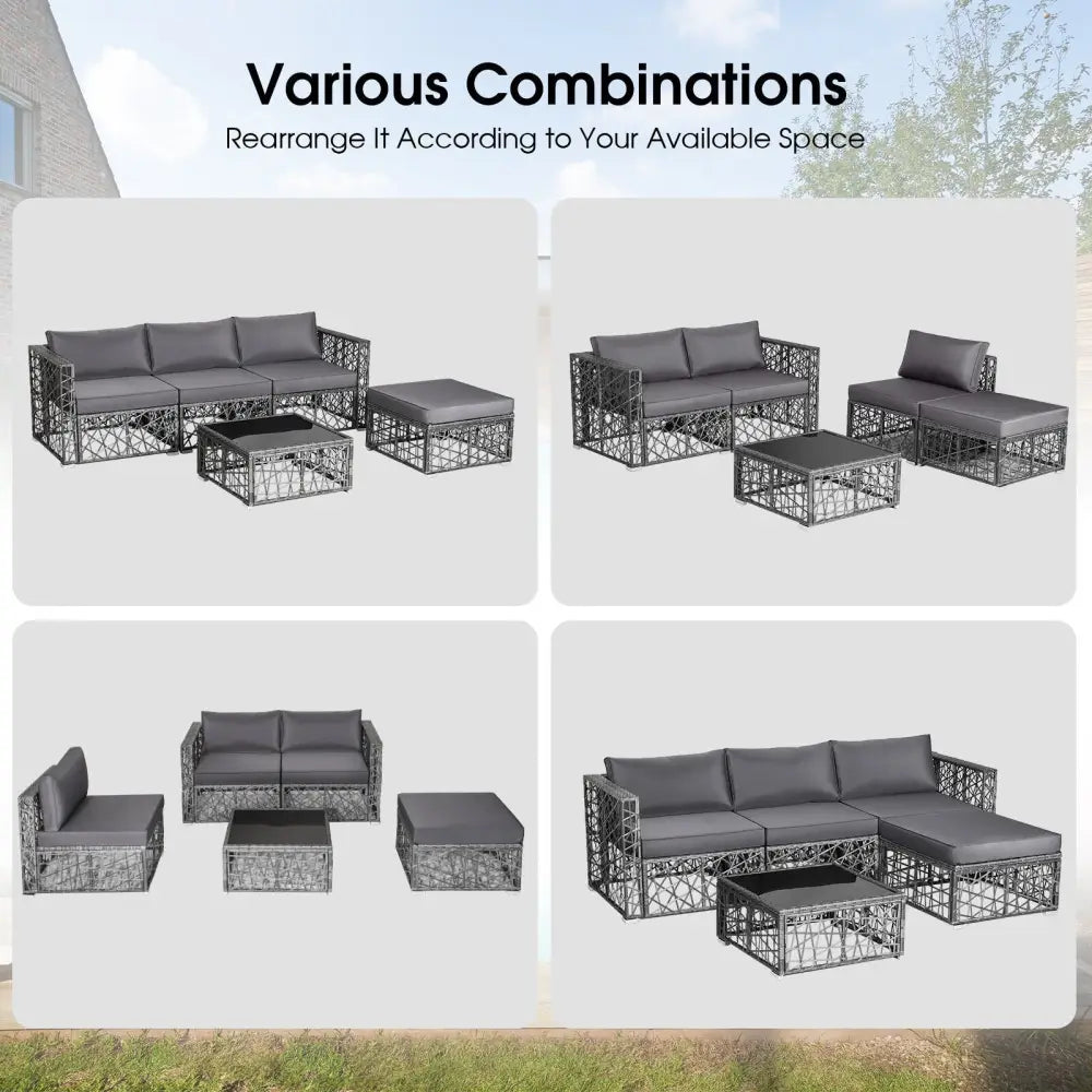 5 Pieces Patio PE Rattan Wicker Sofa Furniture Set-Gray - Gray - Outdoor Sectionals