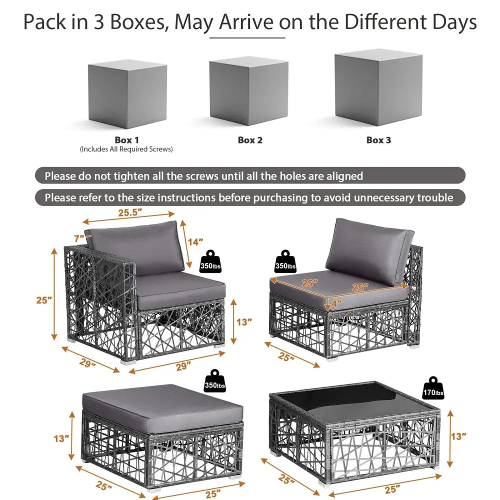 5 Pieces Patio PE Rattan Wicker Sofa Furniture Set-Gray - Gray - Outdoor Sectionals