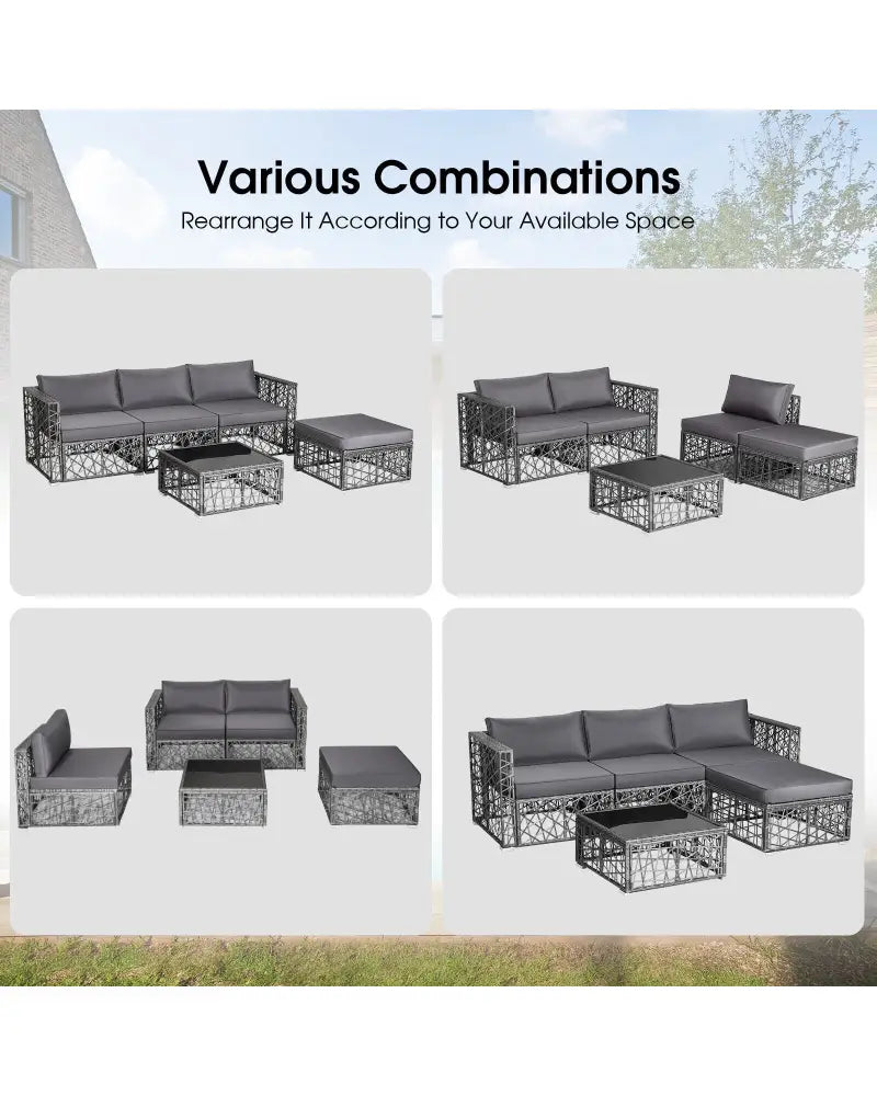 5 Pieces Patio PE Rattan Wicker Sofa Furniture Set-Gray - Gray - Outdoor Sectionals