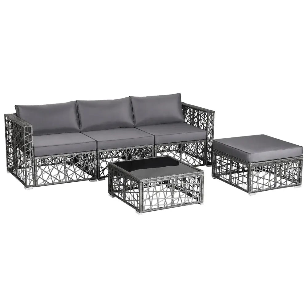 5 Pieces Patio PE Rattan Wicker Sofa Furniture Set-Gray - Gray - Outdoor Sectionals