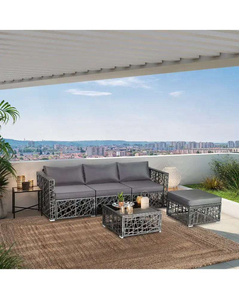 5 Pieces Patio PE Rattan Wicker Sofa Furniture Set-Gray - Gray - Outdoor Sectionals
