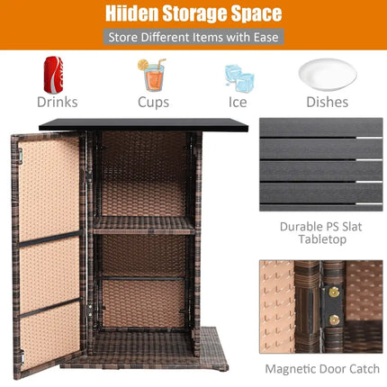 5 Pieces Patio Rattan Bar Furniture Set with Cushions and Hidden Storage Shelf-Black - Black - Patio Bar Furniture