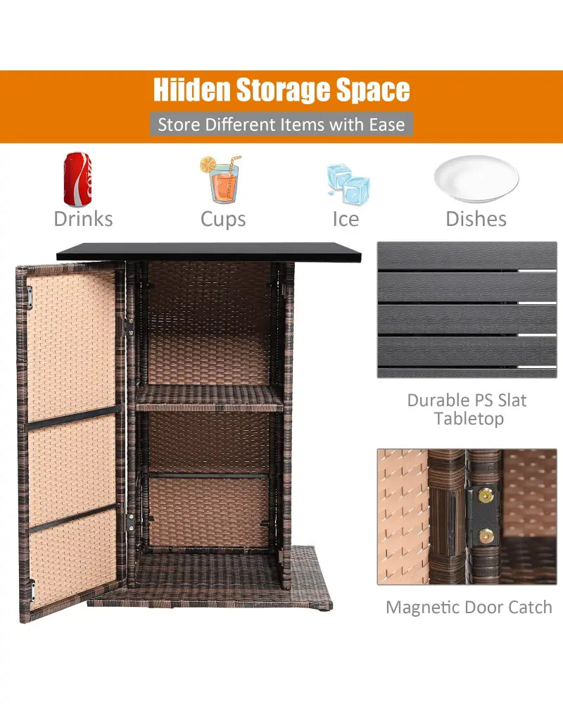 5 Pieces Patio Rattan Bar Furniture Set with Cushions and Hidden Storage Shelf-Black - Black - Patio Bar Furniture