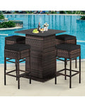 5 Pieces Patio Rattan Bar Furniture Set with Cushions and Hidden Storage Shelf-Black - Black - Patio Bar Furniture