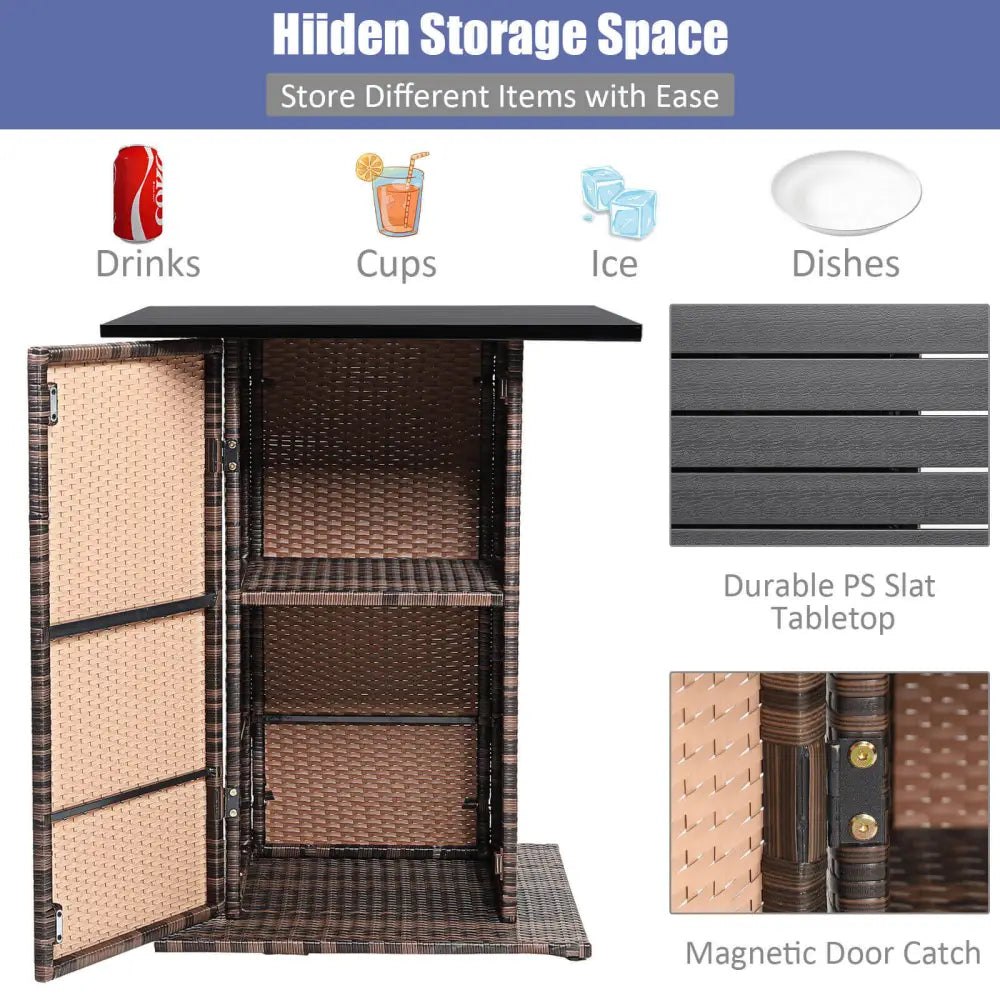 5 Pieces Patio Rattan Bar Table Stool Set Hidden Storage Shelf Cushioned-Navy - Navy - Patio Bar Furniture