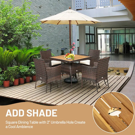 5 Pieces Patio Rattan Dining Furniture Set with Arm Chair and Wooden Table Top - Brown - Patio Dining Sets
