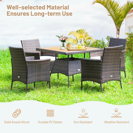 5 Pieces Patio Rattan Dining Furniture Set with Arm Chair and Wooden Table Top - Brown - Patio Dining Sets