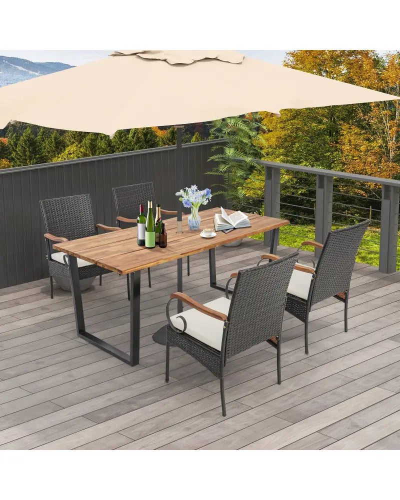 5 Pieces Patio Rattan Dining Set with Umbrella Hole for Poolside Backyard - Multicolor - Patio Dining Sets